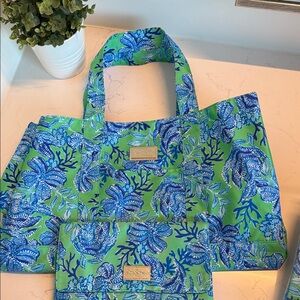 Lilly Pulitzer Blue and Green Floral Tote